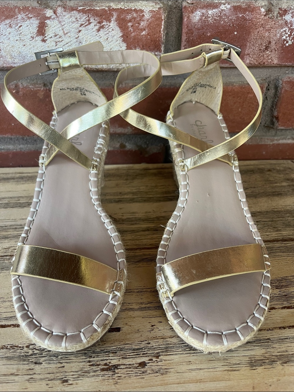 Charles By Charles David Metallic Gold Crisscross Ankle-Tie Sandals